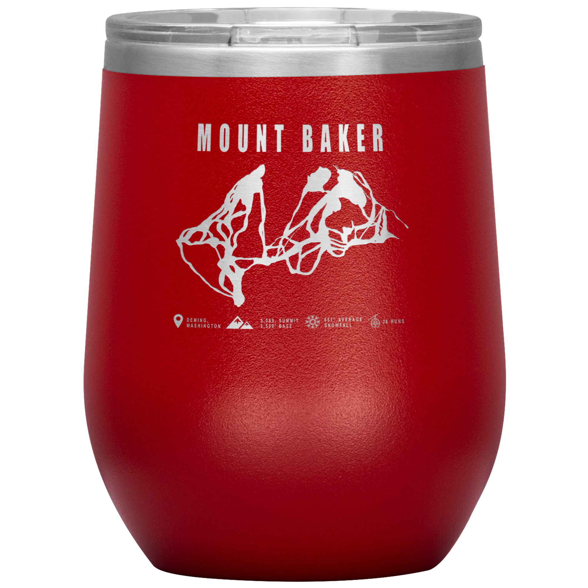 Mount Baker, Washington Ski Trail Map Wine 12oz Tumbler - Powderaddicts