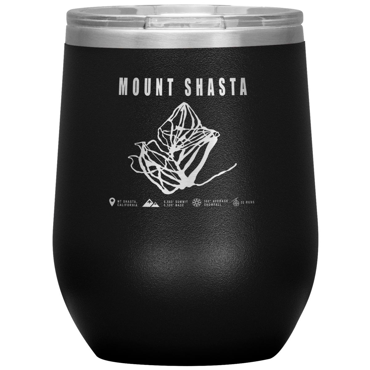 Mount Shasta, California Ski Trail Map Wine 12oz Tumbler - Powderaddicts