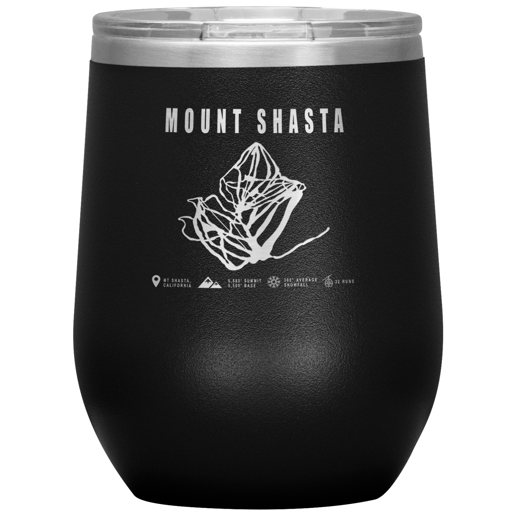 Mount Shasta, California Ski Trail Map Wine 12oz Tumbler - Powderaddicts