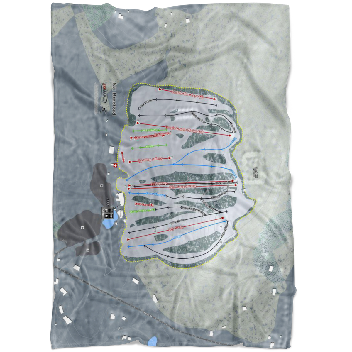 Ski Bradford, Massachusetts Ski Trail Map Fleece Blanket - Powderaddicts