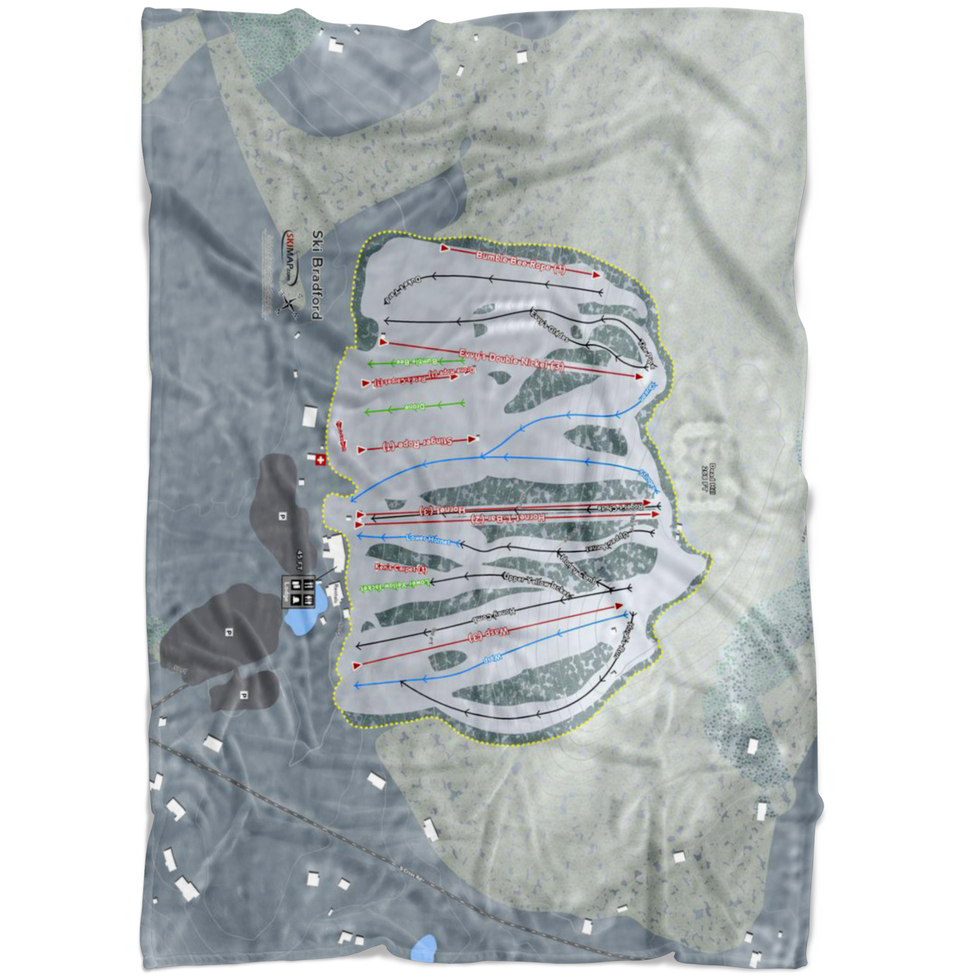 Ski Bradford, Massachusetts Ski Trail Map Fleece Blanket - Powderaddicts