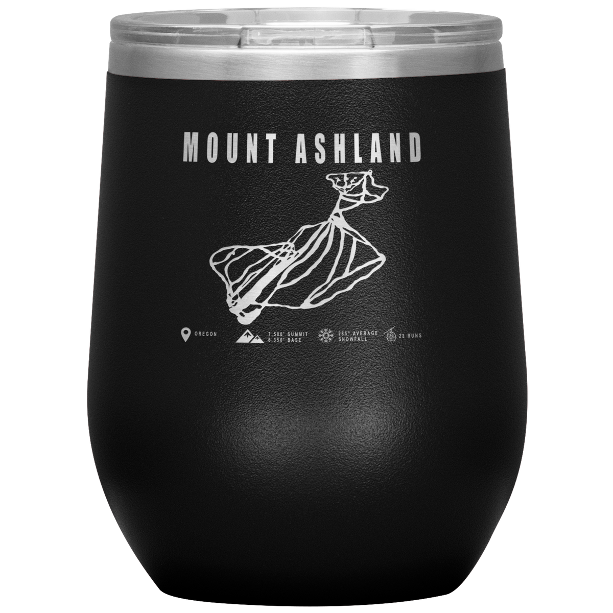 Mount Ashland, Oregon Ski Trail Map Wine 12oz Tumbler - Powderaddicts