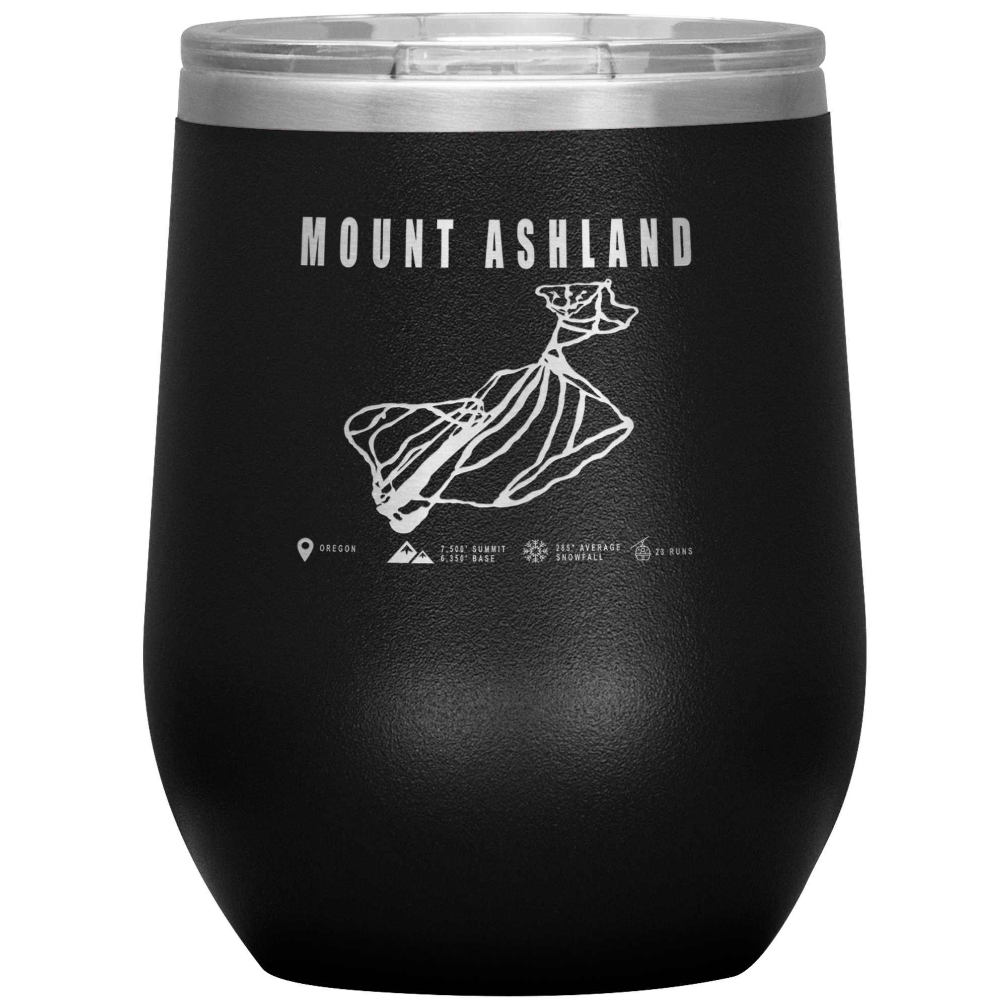 Mount Ashland, Oregon Ski Trail Map Wine 12oz Tumbler - Powderaddicts