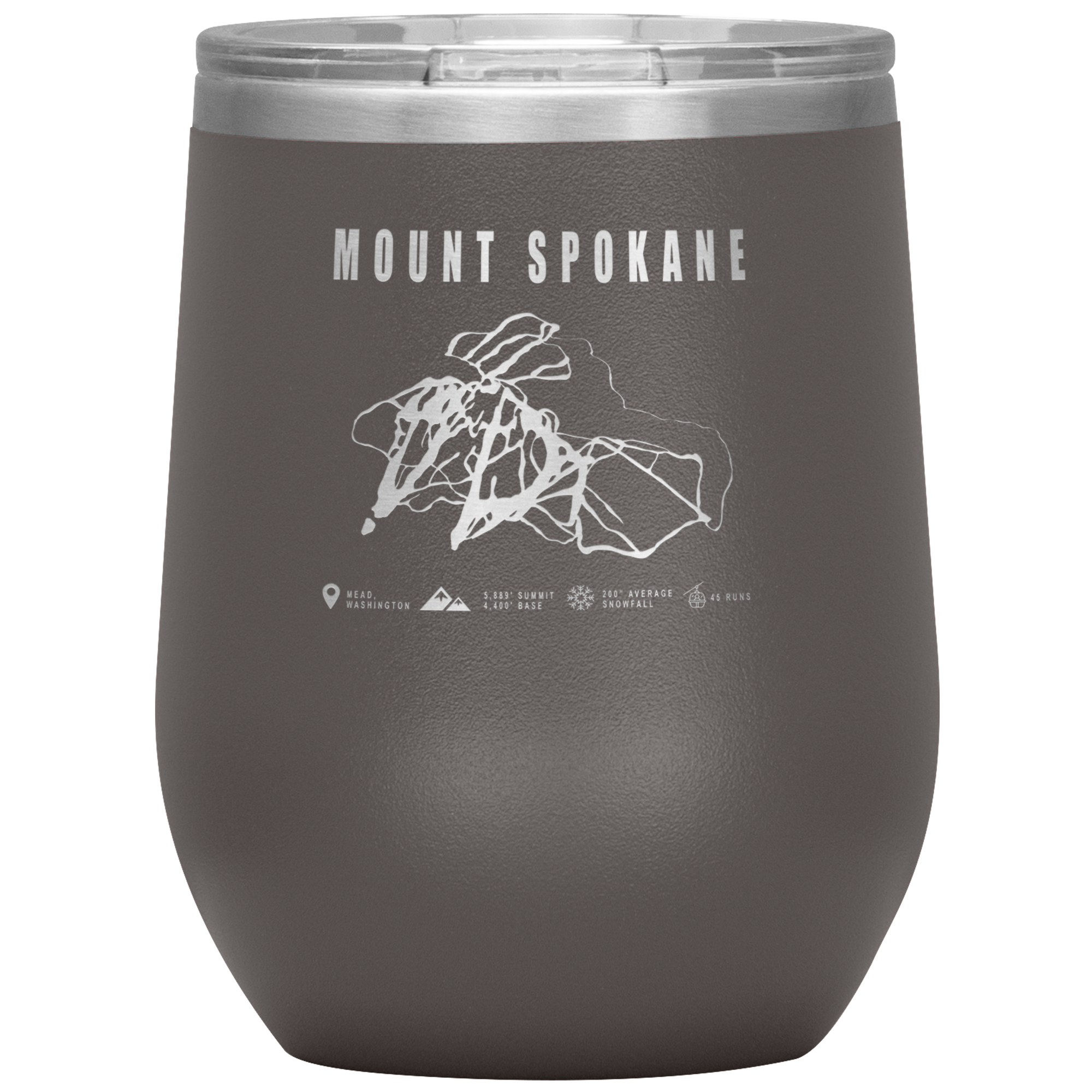 Mount Spokane, Washington Ski Trail Map Wine 12oz Tumbler - Powderaddicts