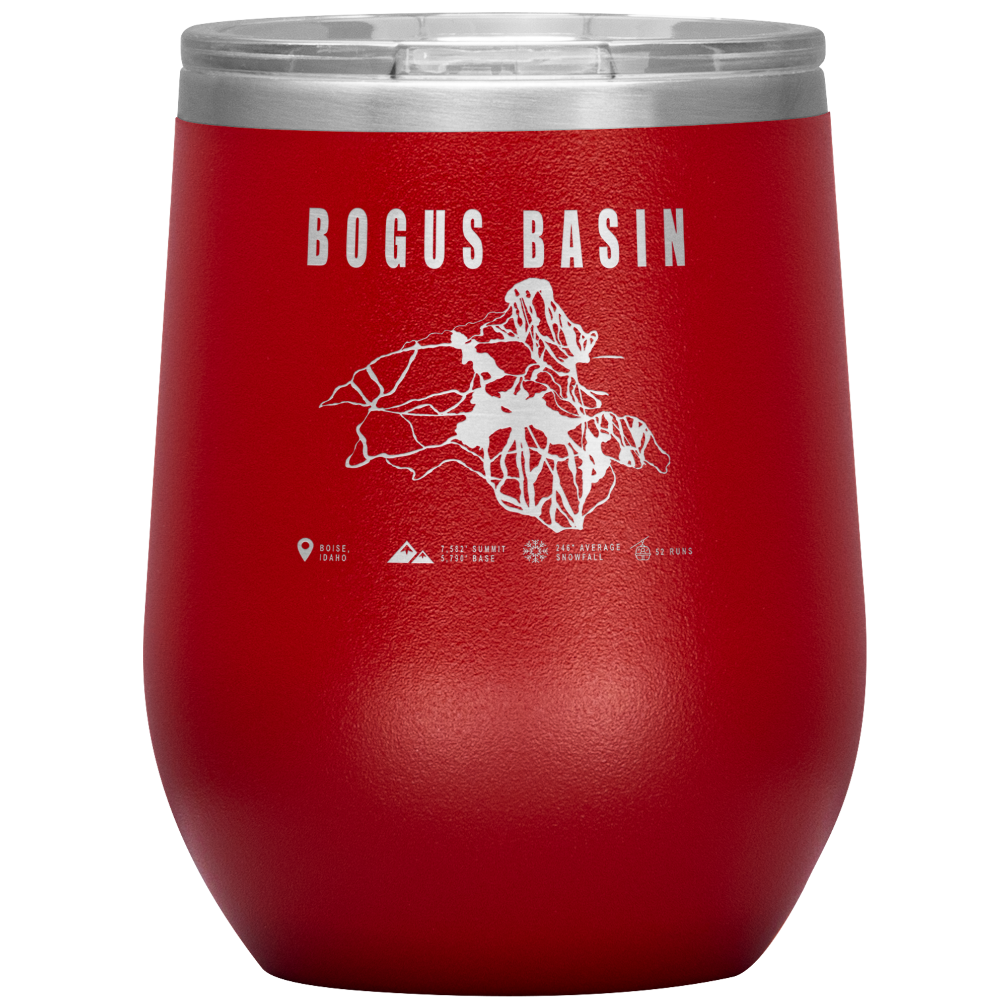 Bogus Basin Idaho Ski Trail Map Wine 12oz Tumbler - Powderaddicts