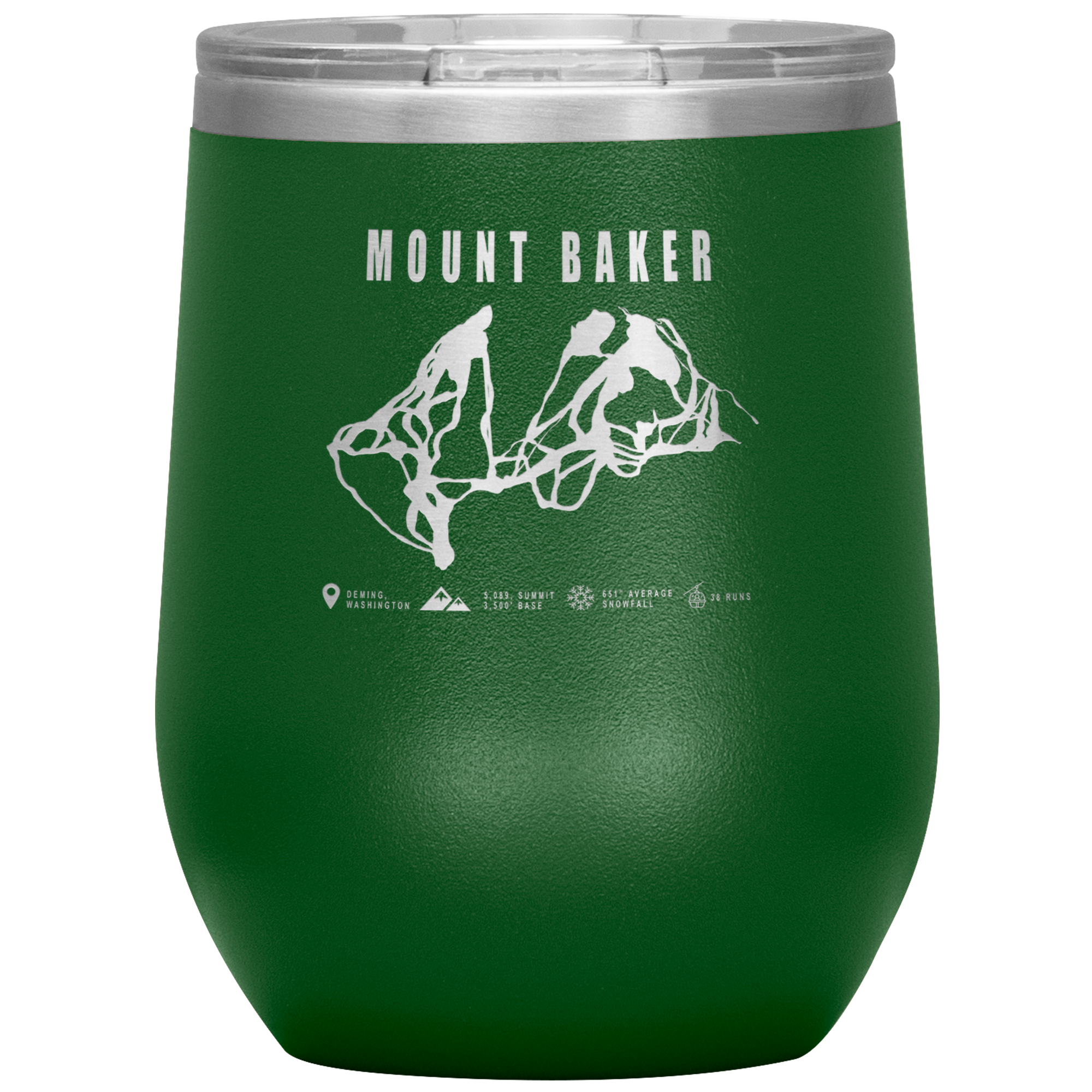 Mount Baker, Washington Ski Trail Map Wine 12oz Tumbler - Powderaddicts