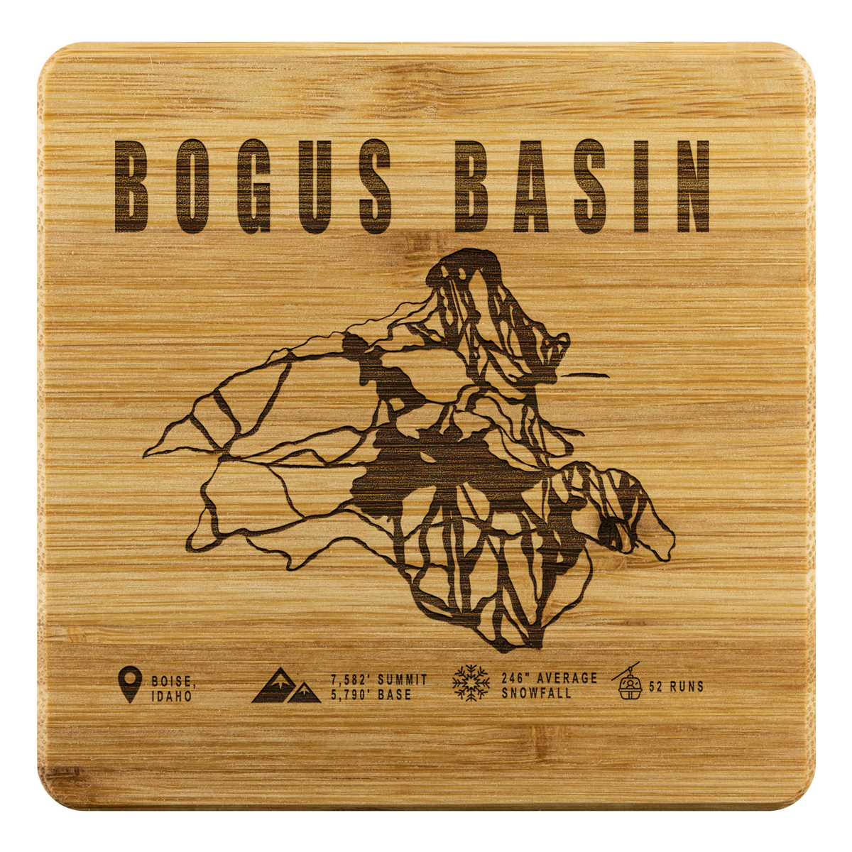 Bogus Basin Idaho Ski Trail Map Bamboo Coaster - Powderaddicts