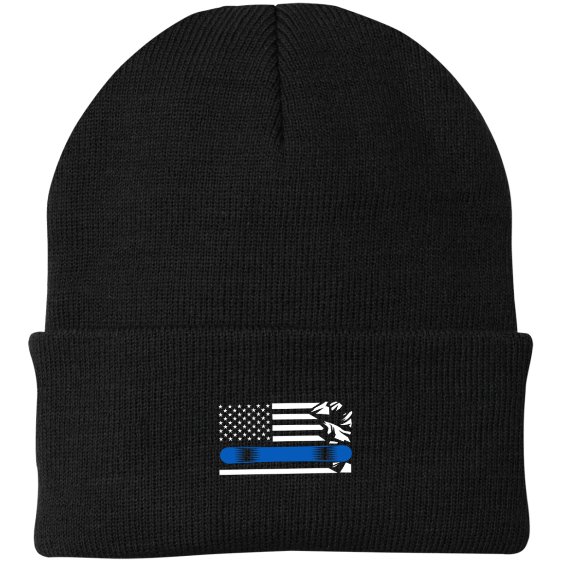 US Snowboard Flag Thin Blue Line Knit Cap - Powderaddicts