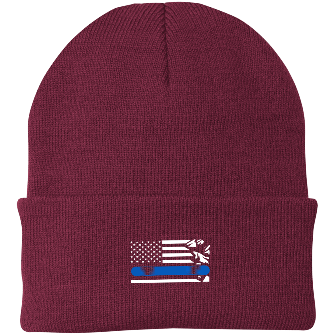 US Snowboard Flag Thin Blue Line Knit Cap - Powderaddicts