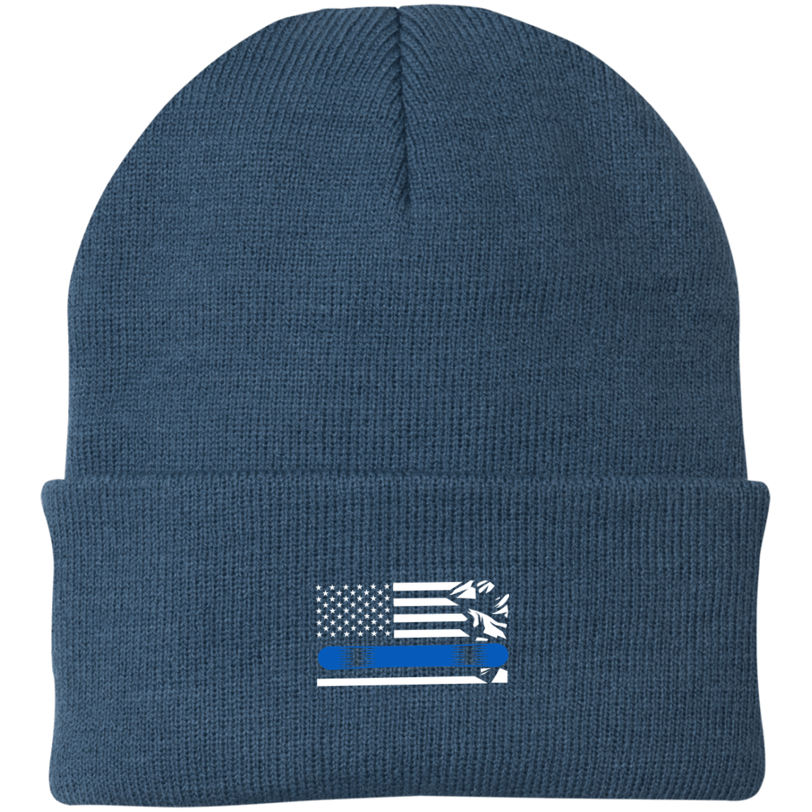 US Snowboard Flag Thin Blue Line Knit Cap - Powderaddicts