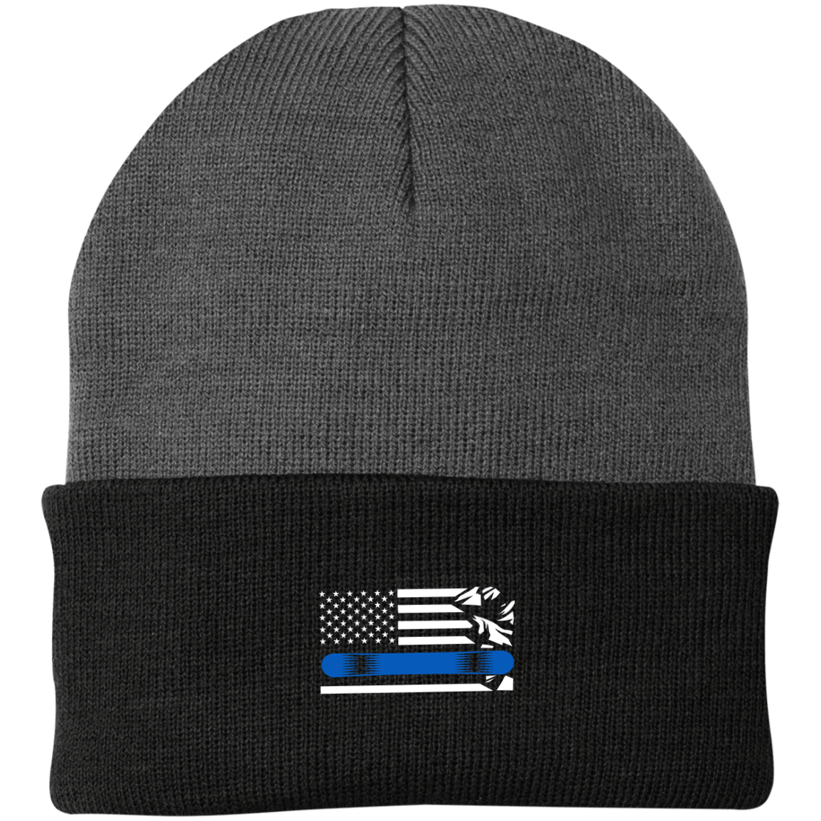 US Snowboard Flag Thin Blue Line Knit Cap - Powderaddicts