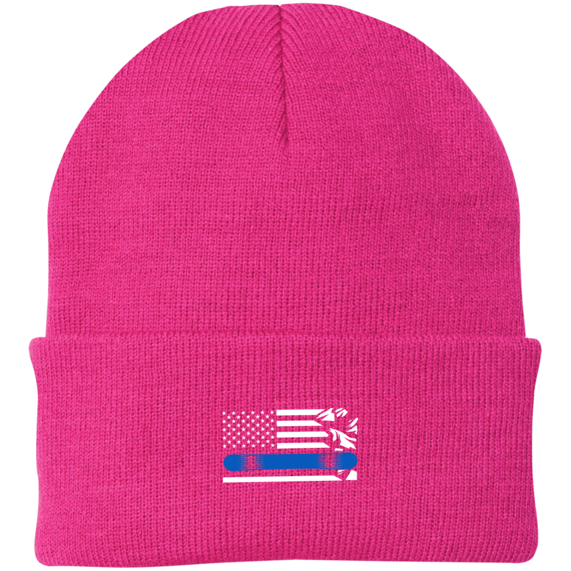 US Snowboard Flag Thin Blue Line Knit Cap - Powderaddicts