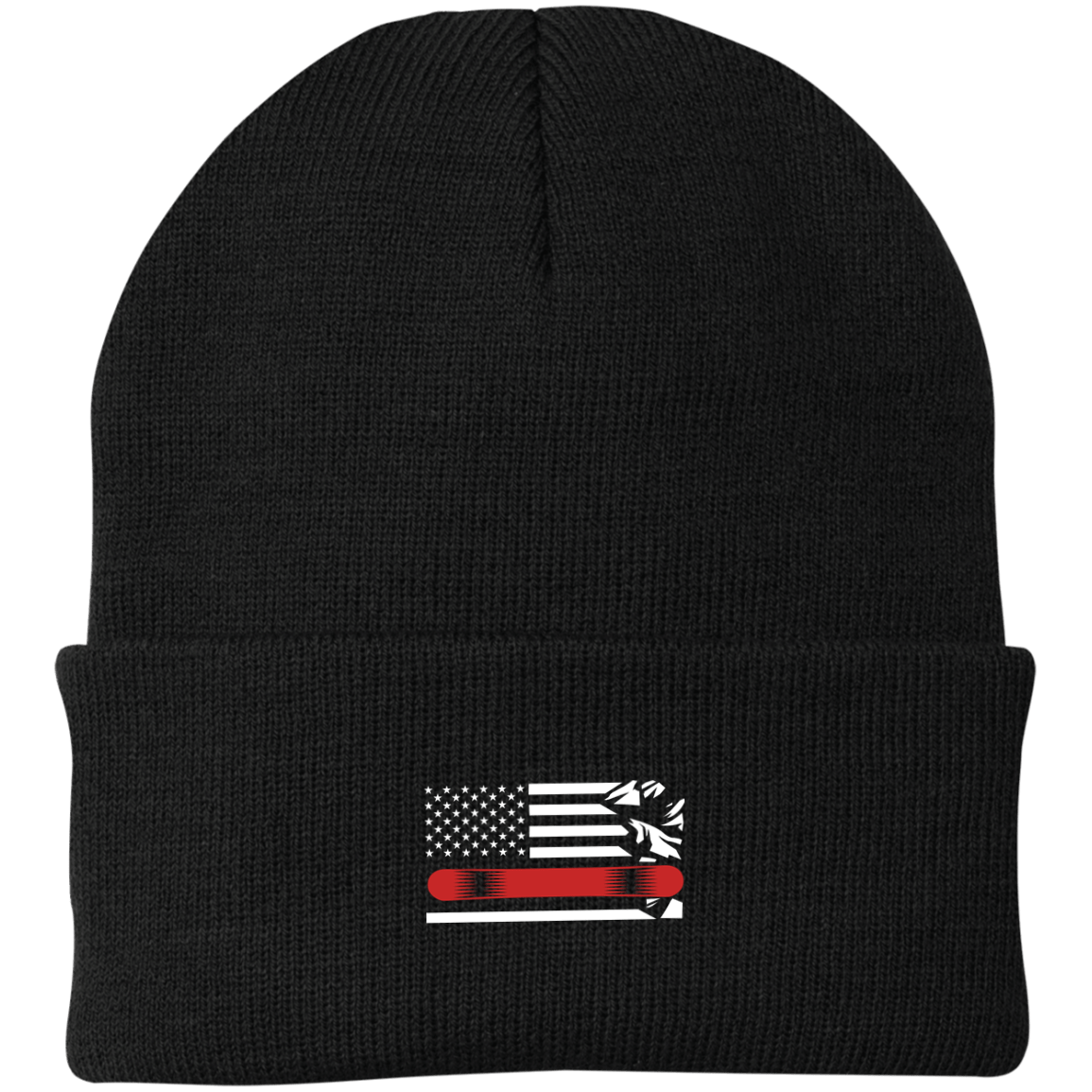 US Snowboard Flag Thin Red Line Knit Cap - Powderaddicts