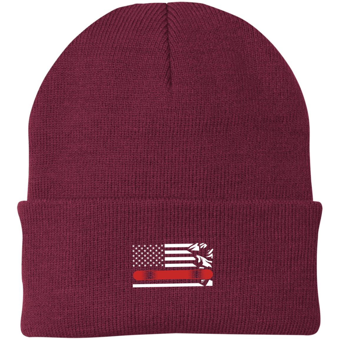 US Snowboard Flag Thin Red Line Knit Cap - Powderaddicts