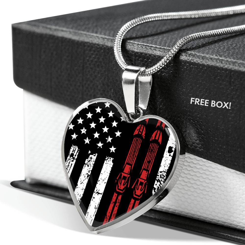 USA Ski Flag Heart Pendant Necklace - Powderaddicts