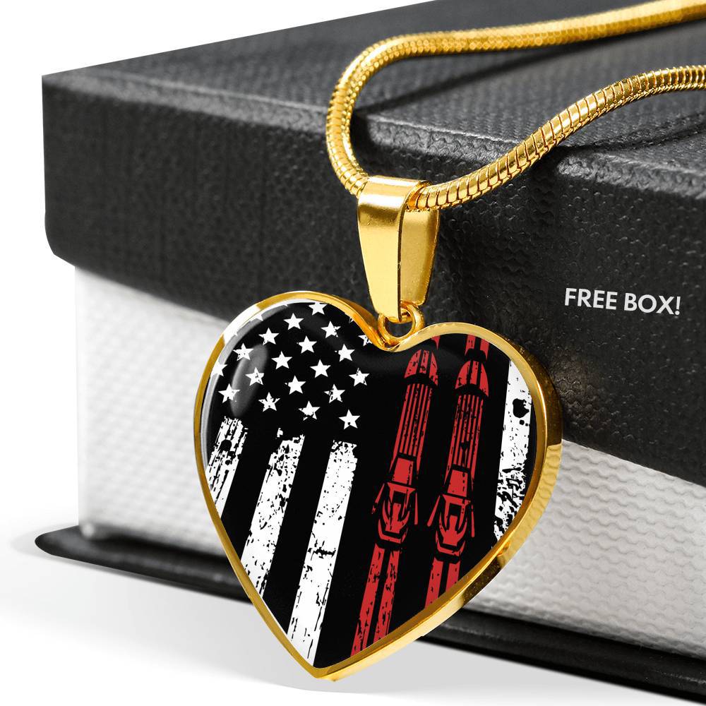 USA Ski Flag Heart Pendant Necklace - Powderaddicts