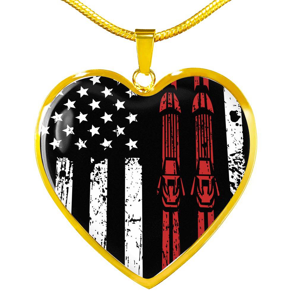 USA Ski Flag Heart Pendant Necklace - Powderaddicts