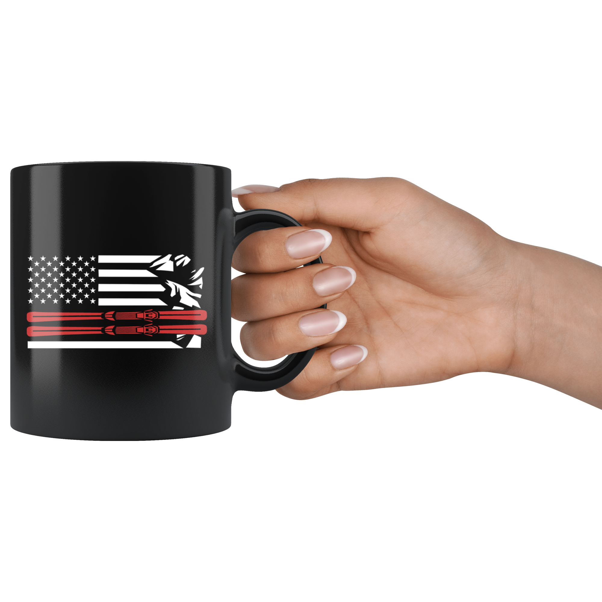 USA Ski Flag Thin Red Line Mugs - Powderaddicts