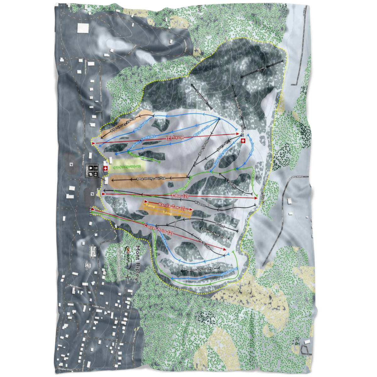 Mont Ripley, Michigan Ski Trail Map Fleece Blanket - Powderaddicts