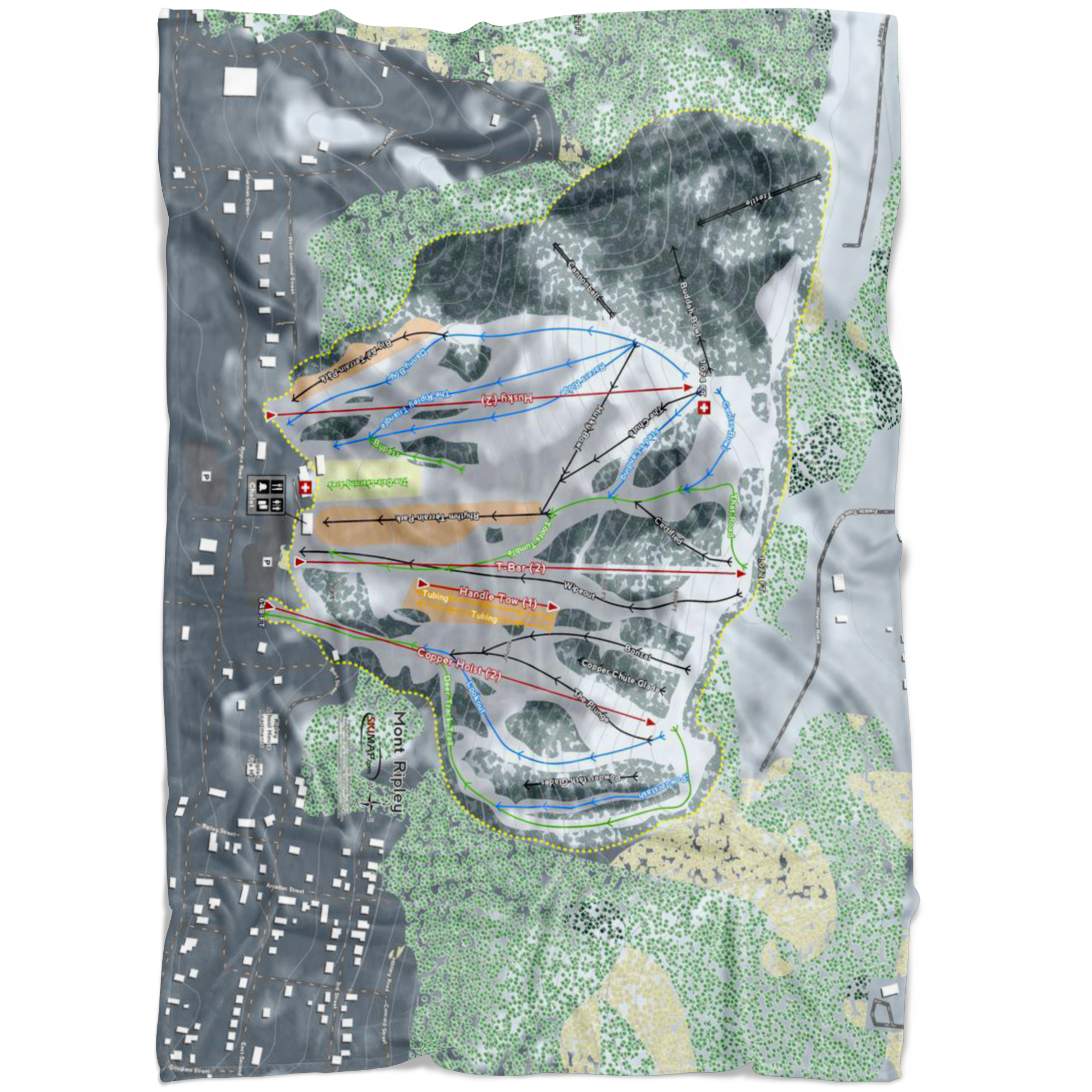 Mont Ripley, Michigan Ski Trail Map Fleece Blanket - Powderaddicts