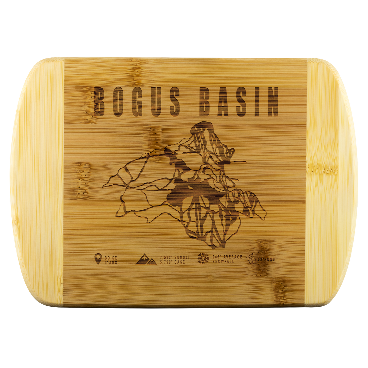 Bogus Basin Idaho Ski Trail Map Bamboo Cutting Board Round Edge - Powderaddicts