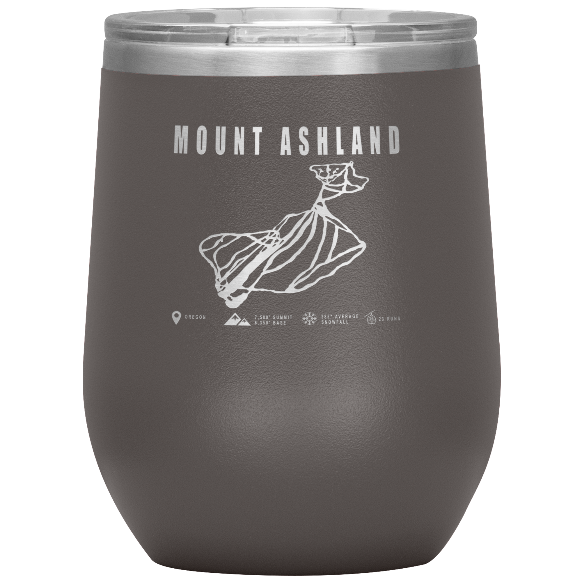 Mount Ashland, Oregon Ski Trail Map Wine 12oz Tumbler - Powderaddicts