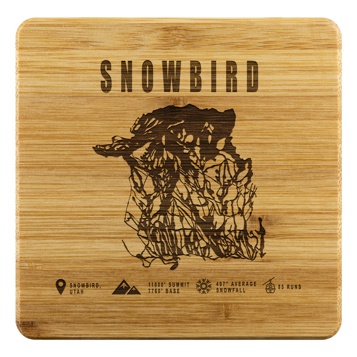 Snowbird,Utah Ski Trail Map Bamboo Coaster - Powderaddicts