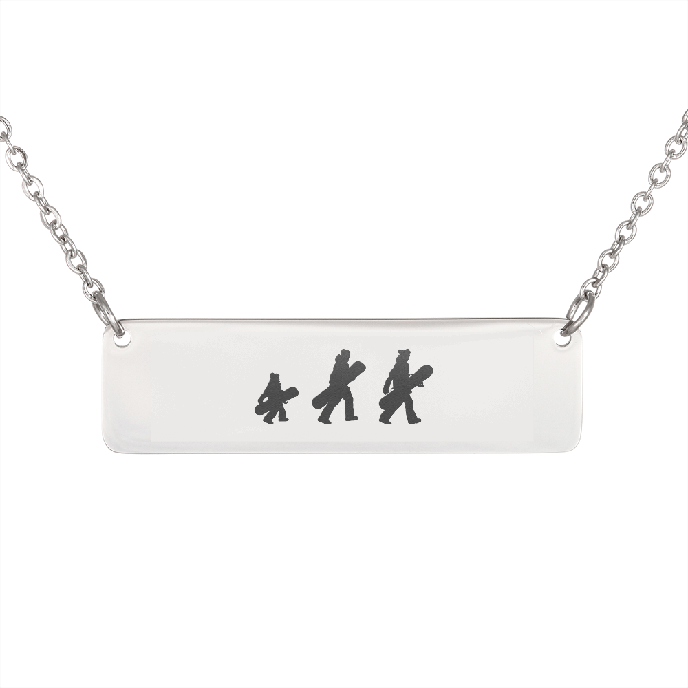 Walking Snowboarding Family - 1 Mom, 1 Dad, 1 Kid | Personalized Bar Pendant Necklace - Powderaddicts