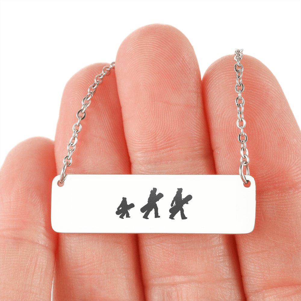 Walking Snowboarding Family - 1 Mom, 1 Dad, 1 Kid | Personalized Bar Pendant Necklace - Powderaddicts