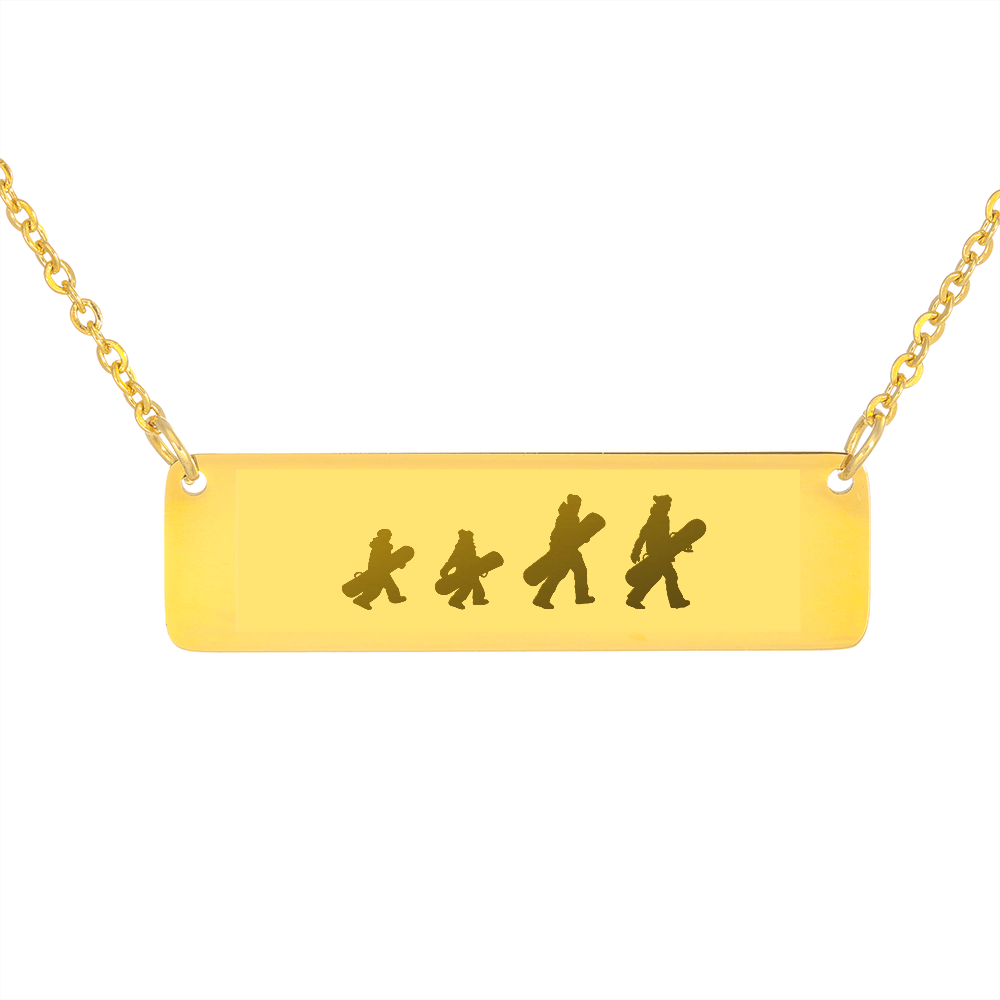 Walking Snowboarding Family - 1 Mom, 1 Dad, 2 Kids | Personalized Bar Pendant Necklace - Powderaddicts