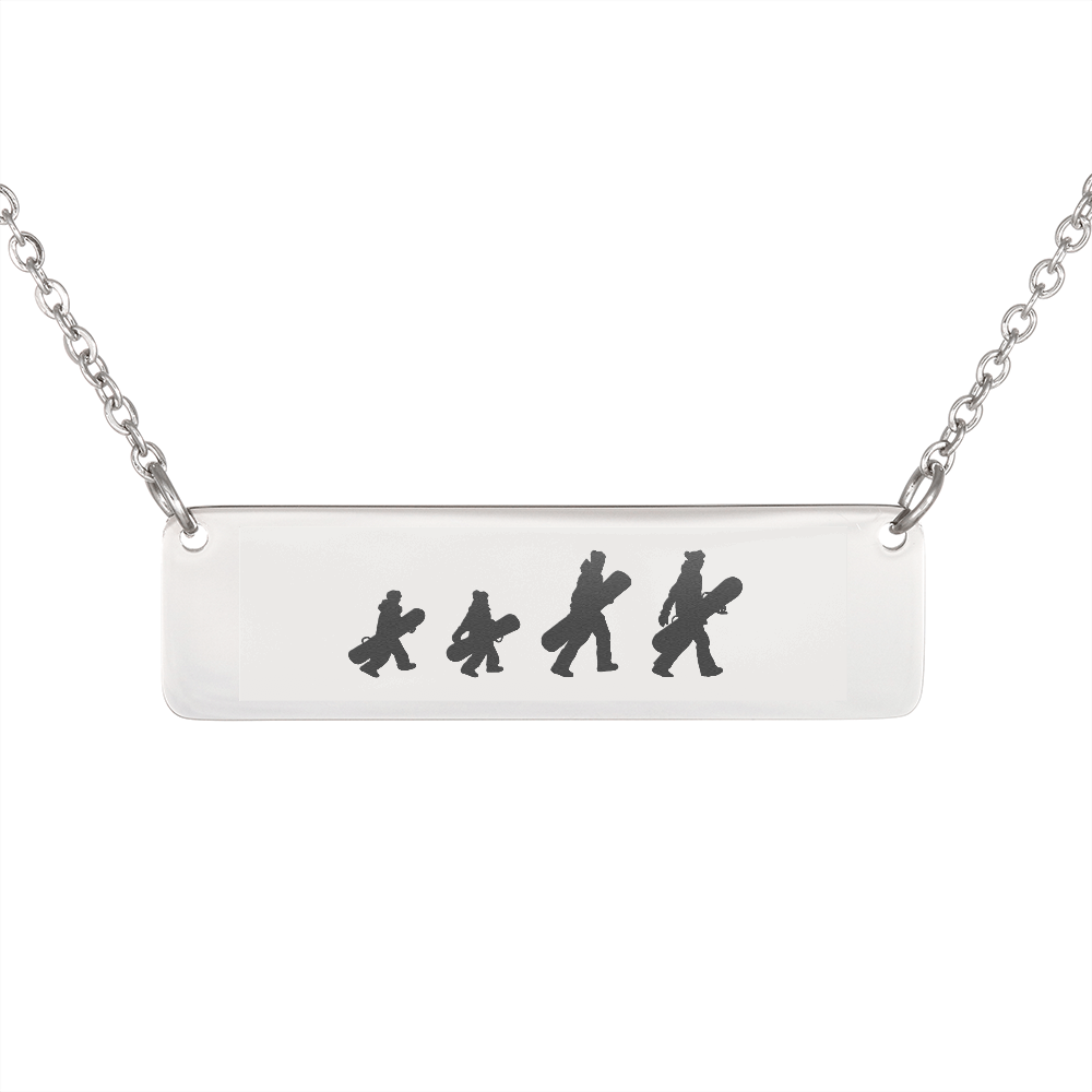 Walking Snowboarding Family - 1 Mom, 1 Dad, 2 Kids | Personalized Bar Pendant Necklace - Powderaddicts