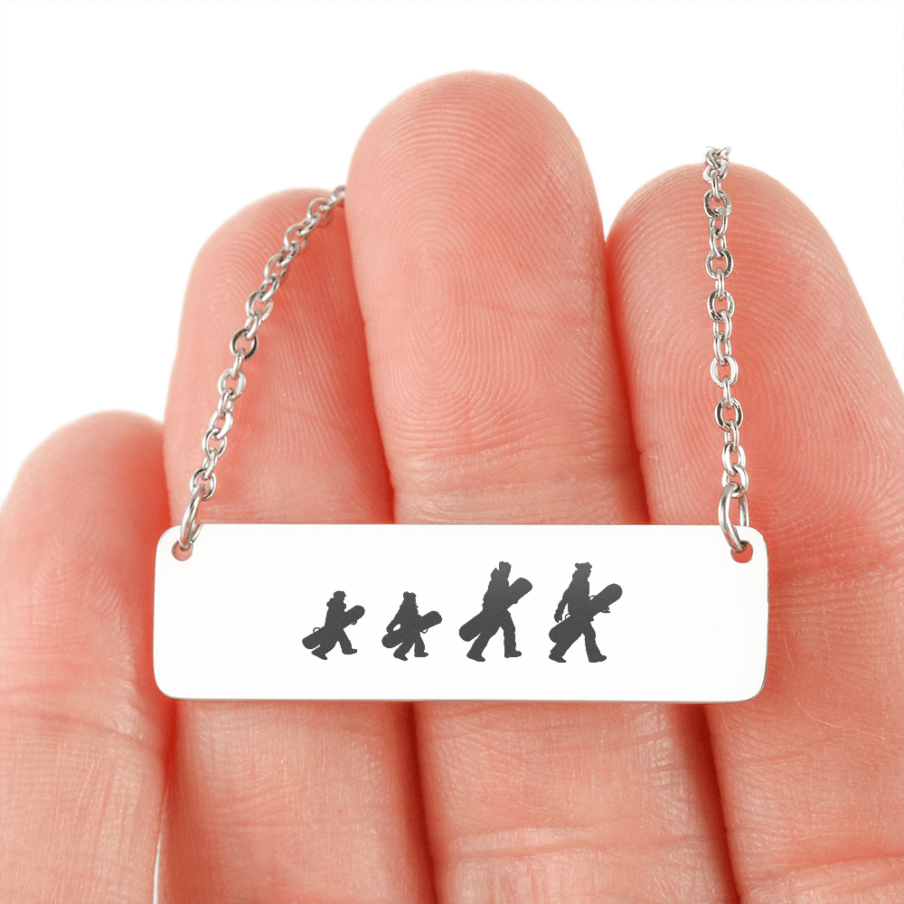 Walking Snowboarding Family - 1 Mom, 1 Dad, 2 Kids | Personalized Bar Pendant Necklace - Powderaddicts