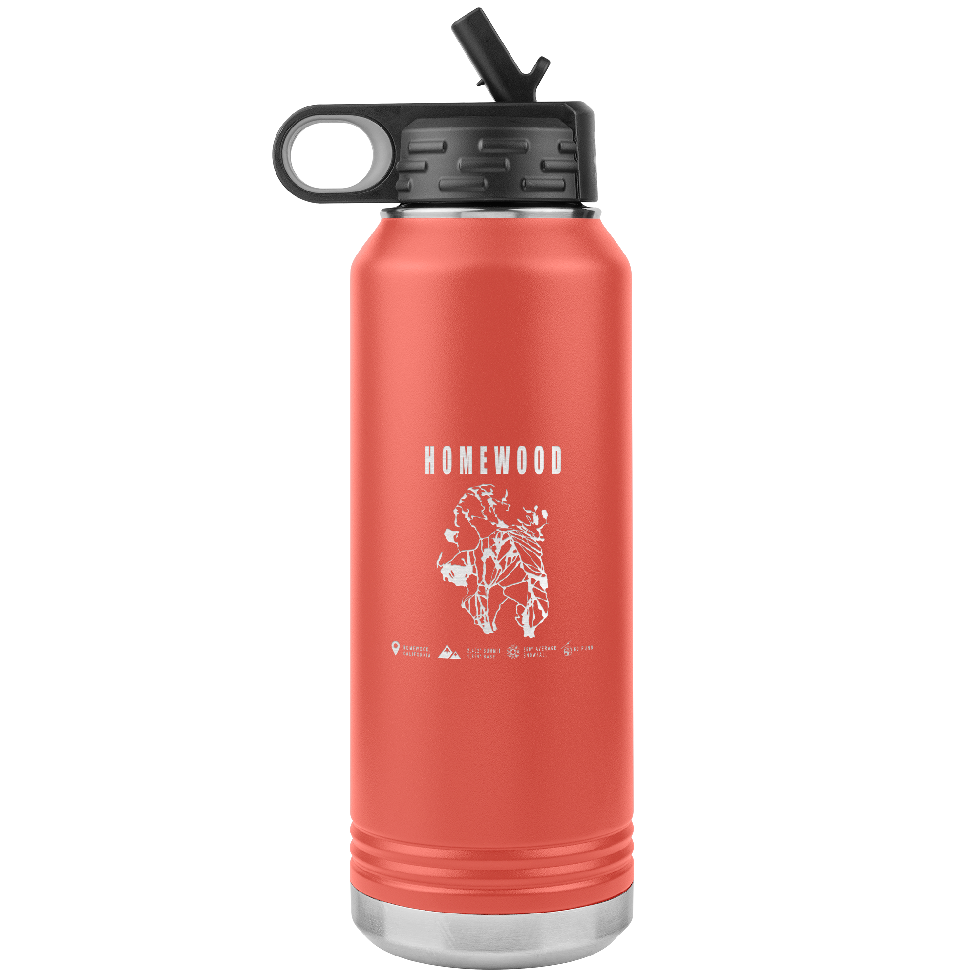 Homewood, California Ski Trail Map 32oz Water Bottle Tumbler - Powderaddicts