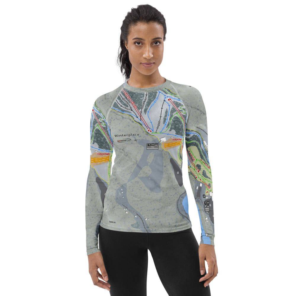 Winterplace, West Virginia Ski Trail Map Women&#39;s Base Layer Top - Powderaddicts