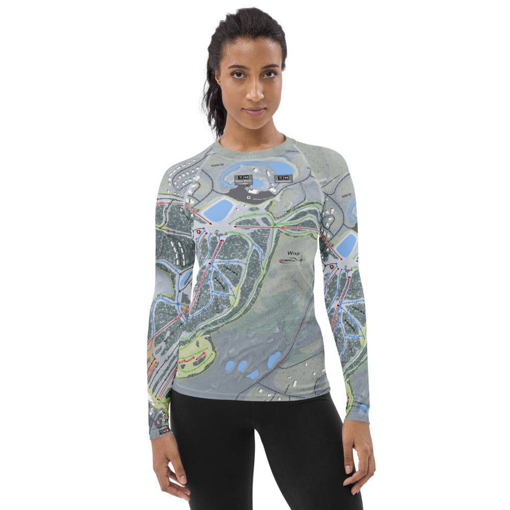 Wisp, Maryland Ski Trail Map Women&#39;s Base Layer Top - Powderaddicts