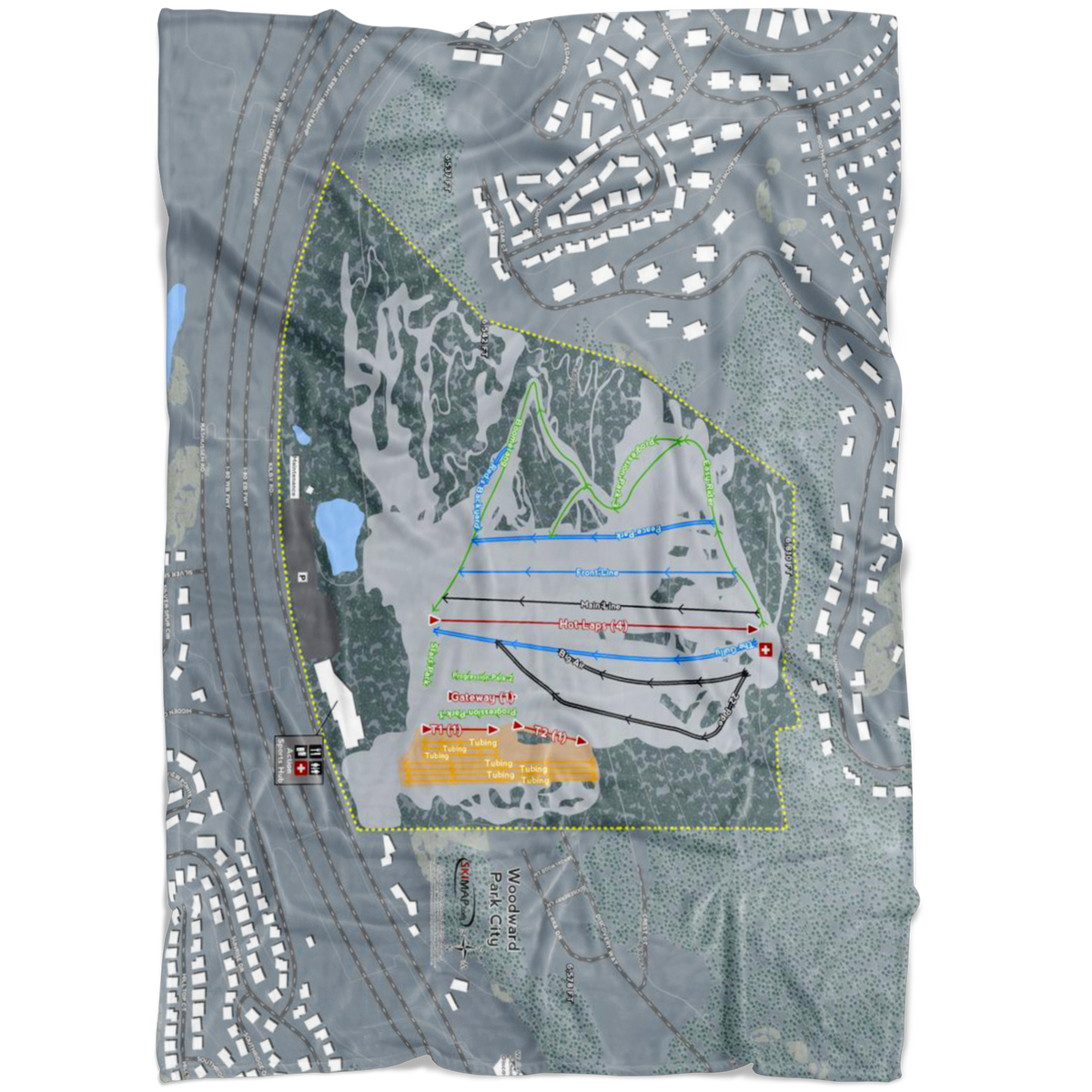 Woodward Park City, Utah Ski Trail Map Fleece Blanket - Powderaddicts