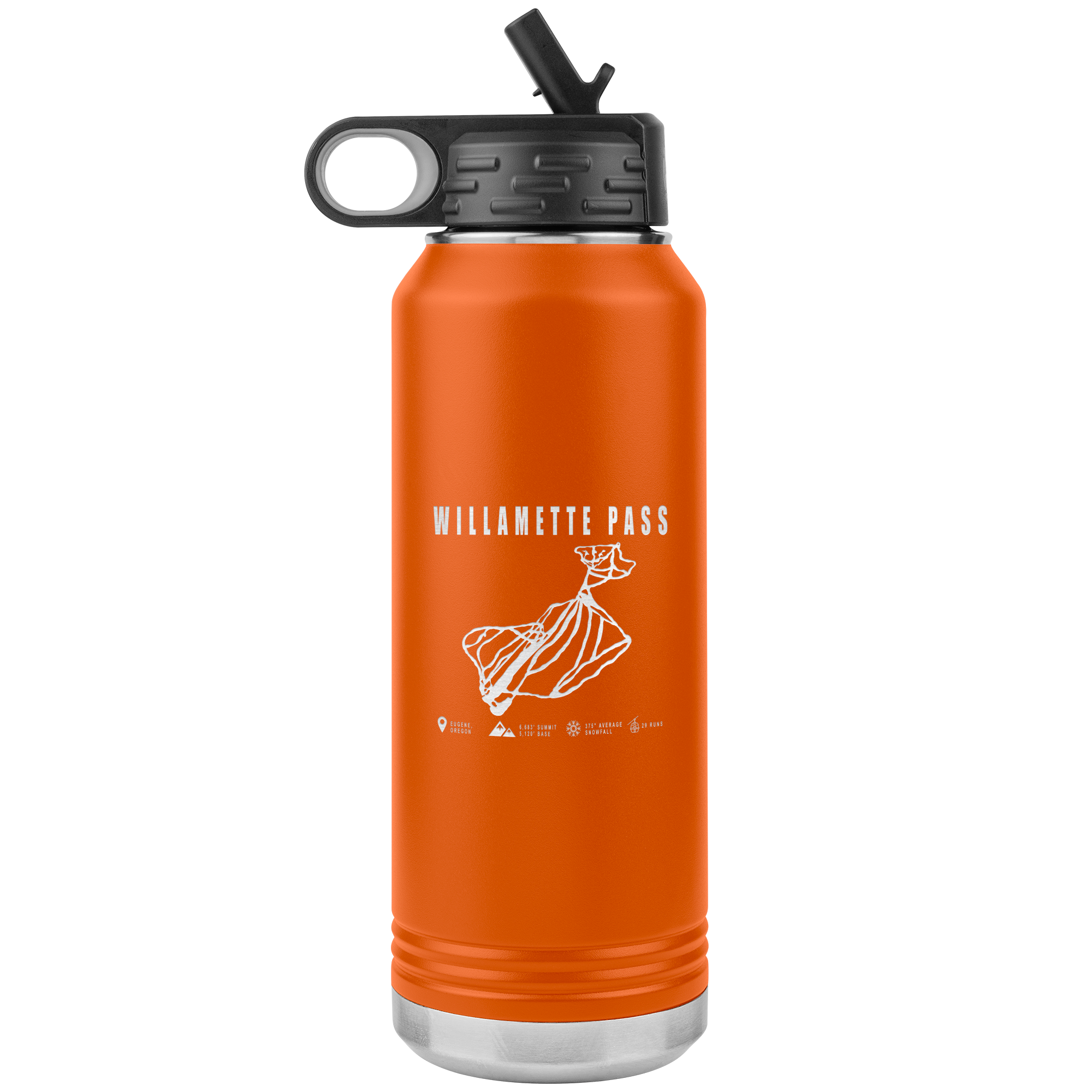 Willamette Pass, Oregon Ski Trail Map 32oz Water Bottle Tumbler - Powderaddicts