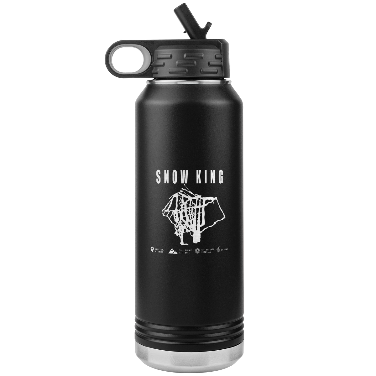 Snow King Wyoming Ski Trail Map 32oz Water Bottle Tumbler - Powderaddicts