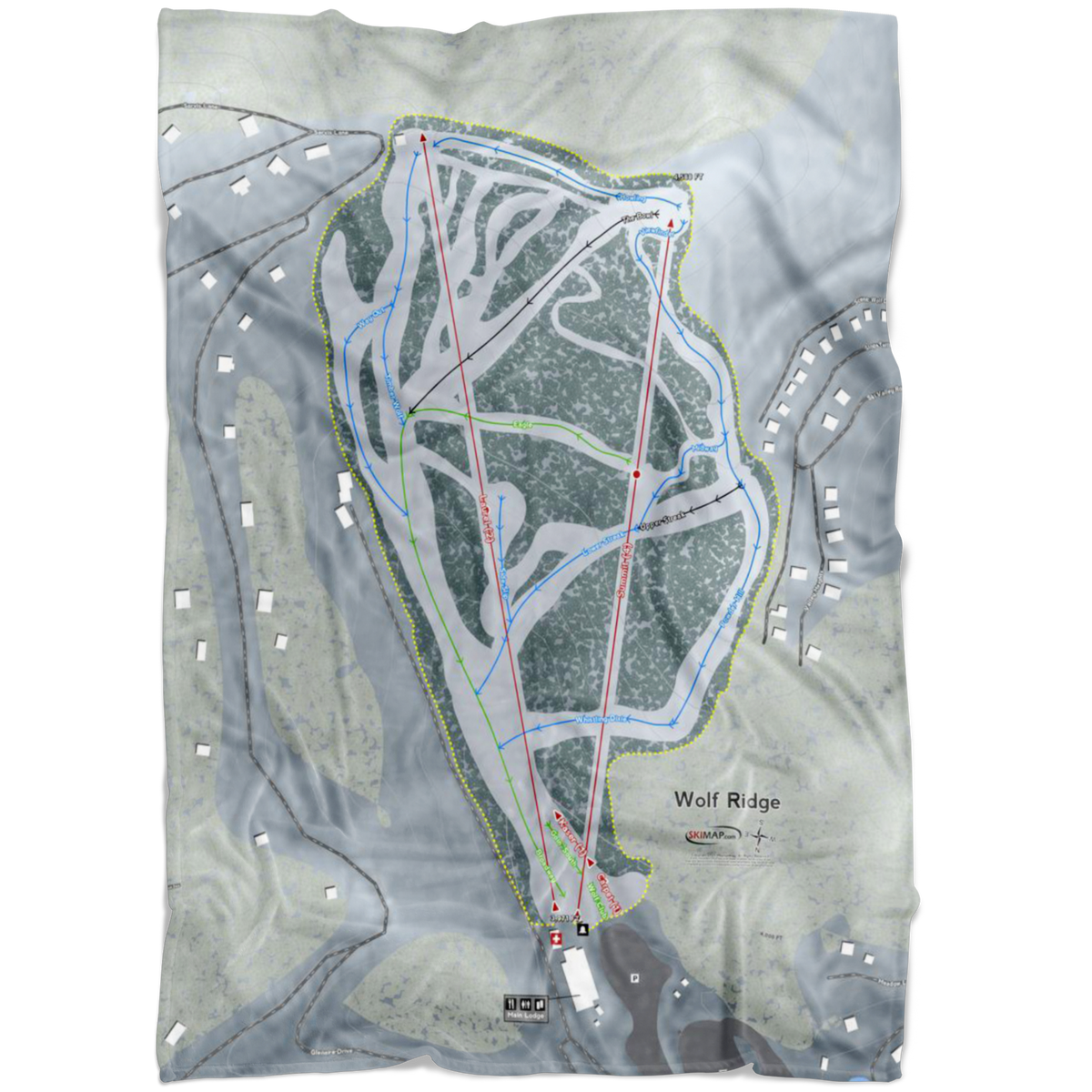 Wolf Ridge, North Carolina Ski Trail Map Fleece Blanket - Powderaddicts