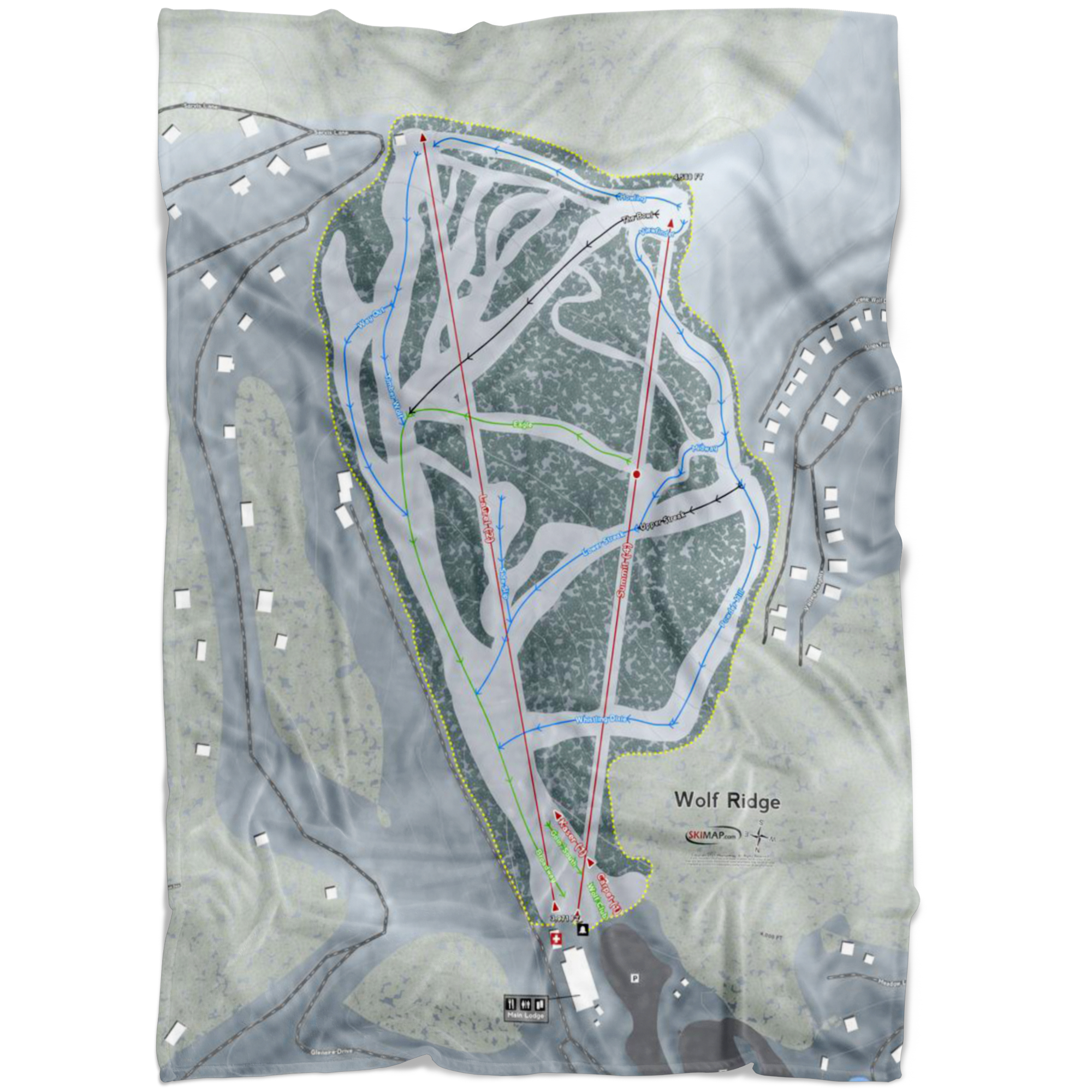 Wolf Ridge, North Carolina Ski Trail Map Fleece Blanket - Powderaddicts