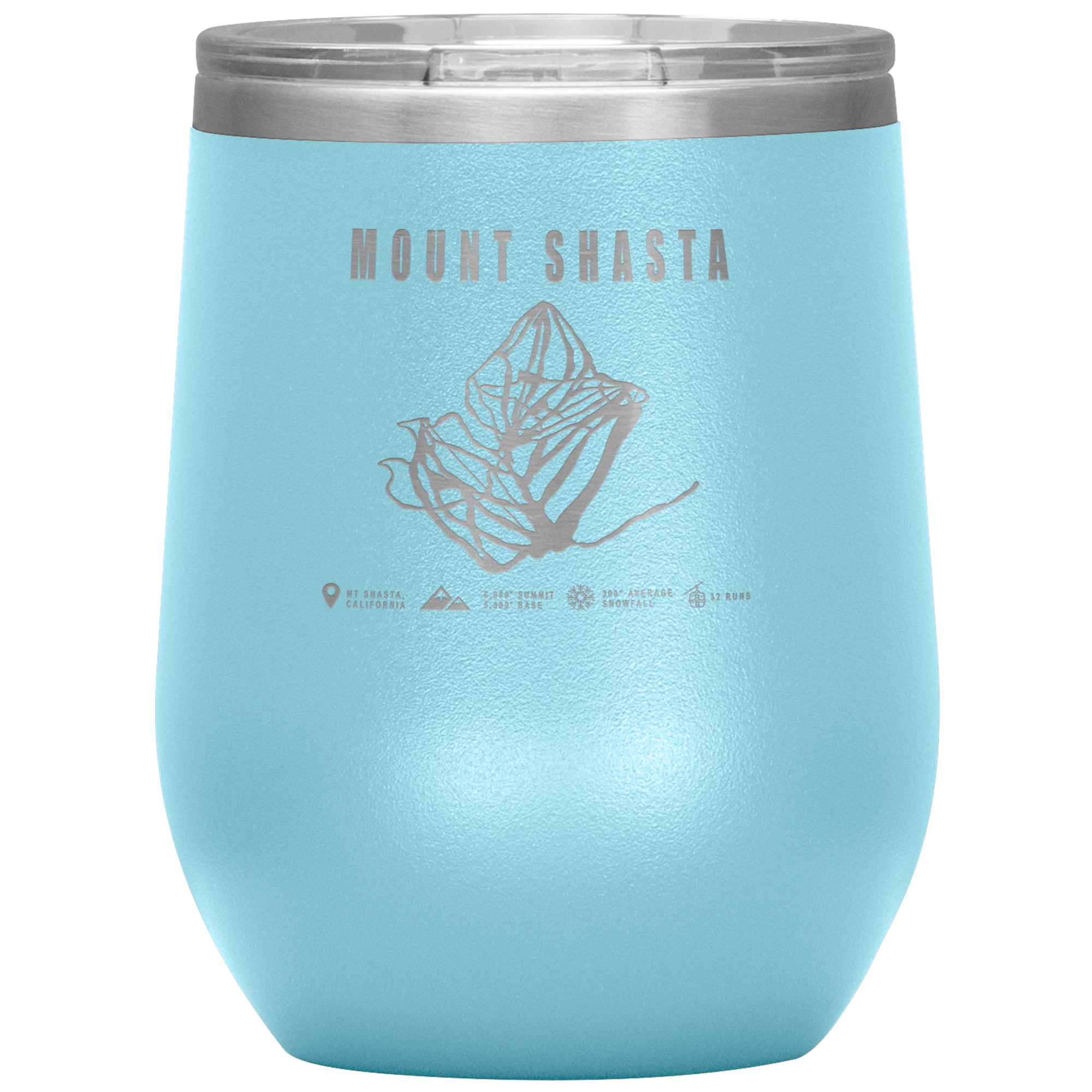 Mount Shasta, California Ski Trail Map Wine 12oz Tumbler - Powderaddicts