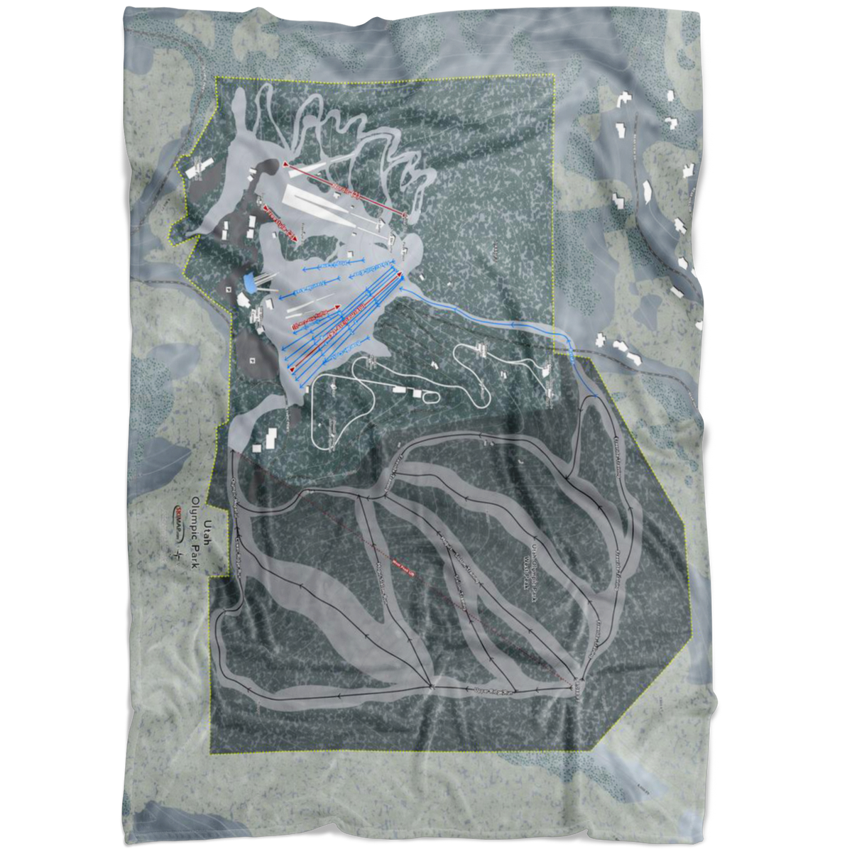 Utah Olympic Park, Utah Ski Trail Map Fleece Blanket - Powderaddicts