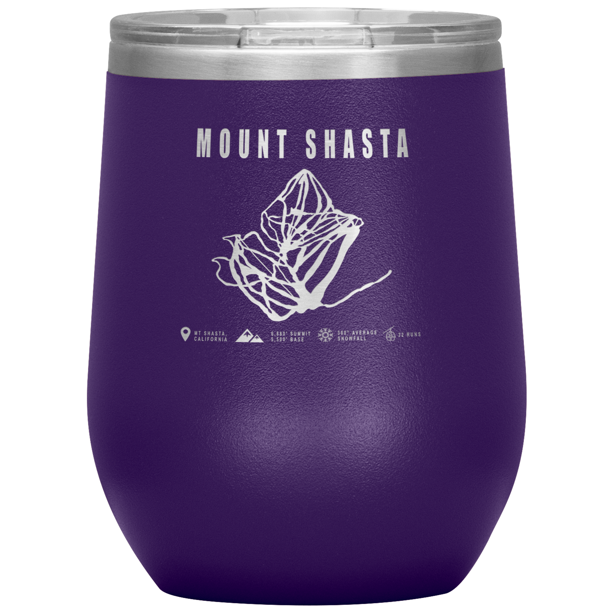 Mount Shasta, California Ski Trail Map Wine 12oz Tumbler - Powderaddicts