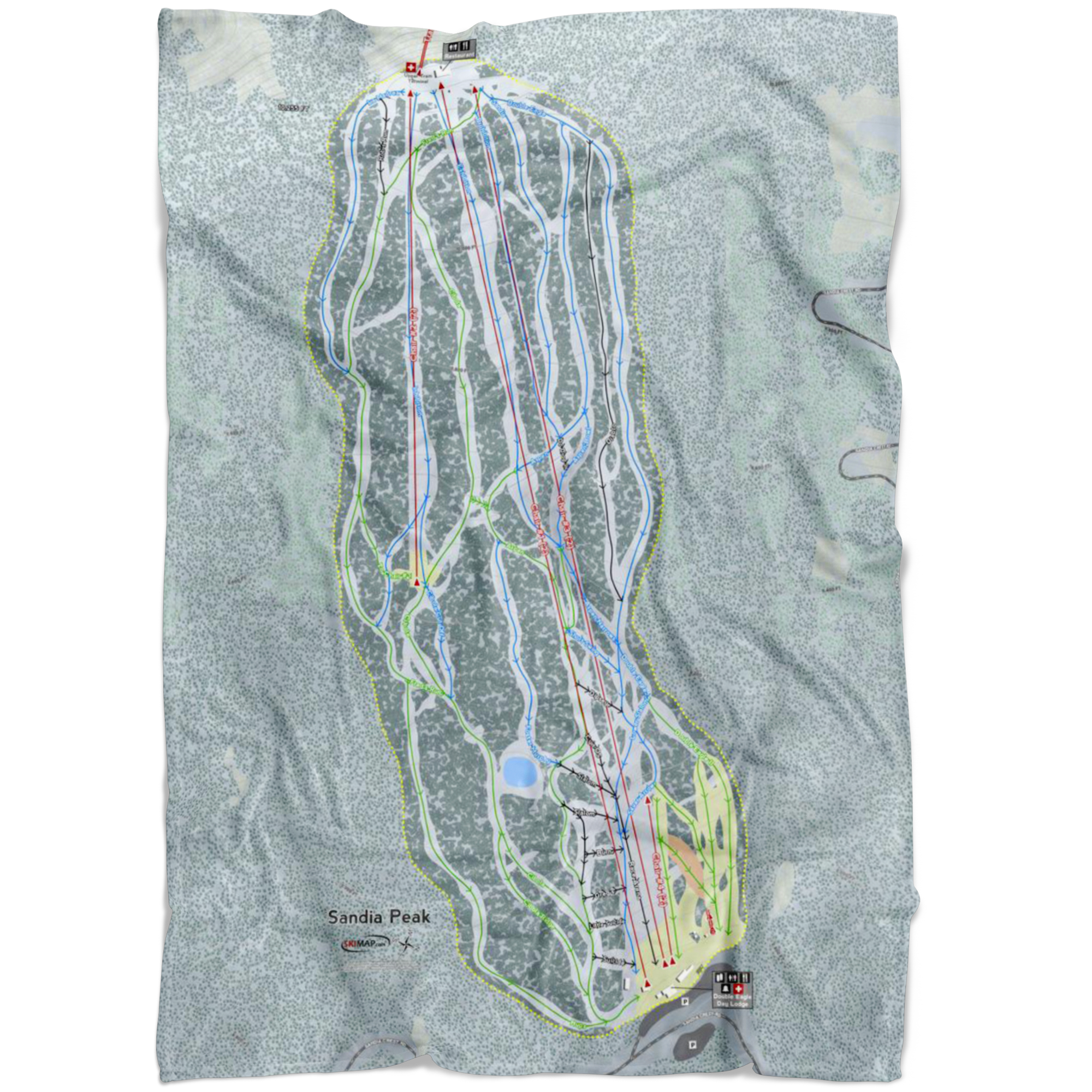 Sandia Peak, New Mexico Ski Trail Map Fleece Blanket - Powderaddicts