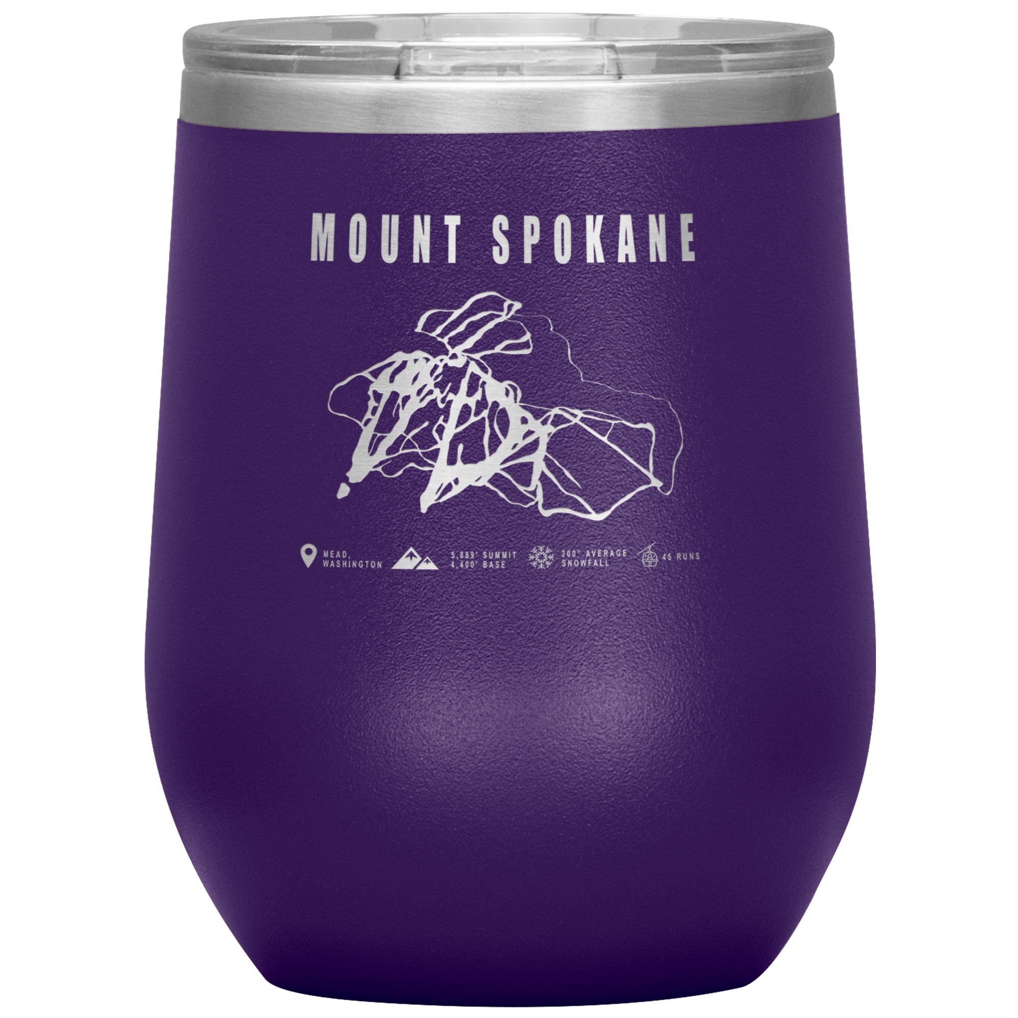 Mount Spokane, Washington Ski Trail Map Wine 12oz Tumbler - Powderaddicts