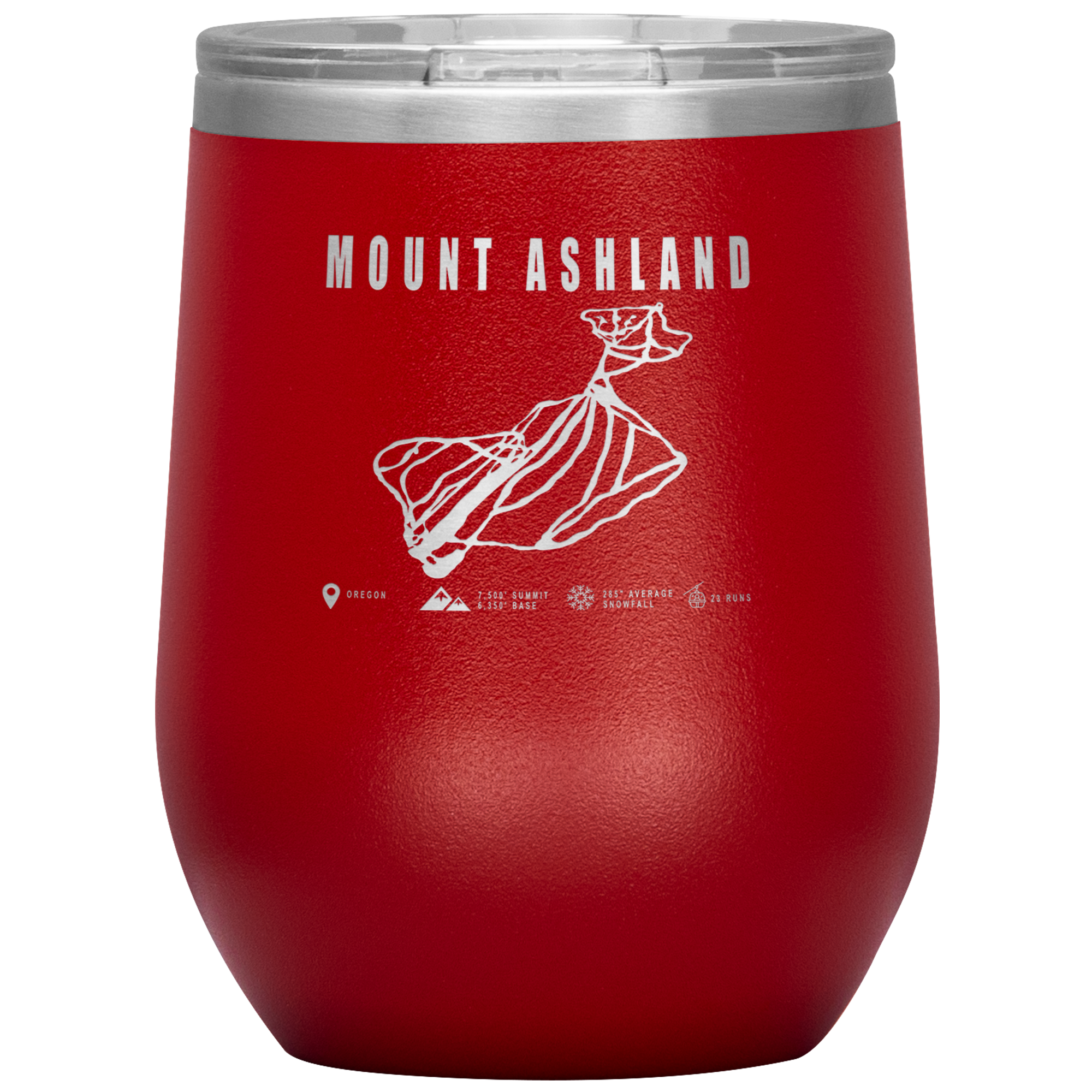 Mount Ashland, Oregon Ski Trail Map Wine 12oz Tumbler - Powderaddicts