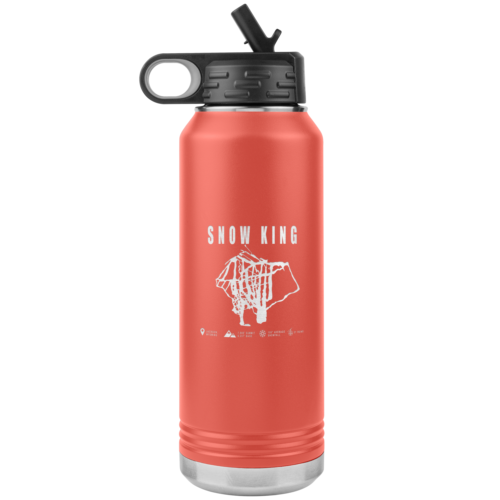 Snow King Wyoming Ski Trail Map 32oz Water Bottle Tumbler - Powderaddicts