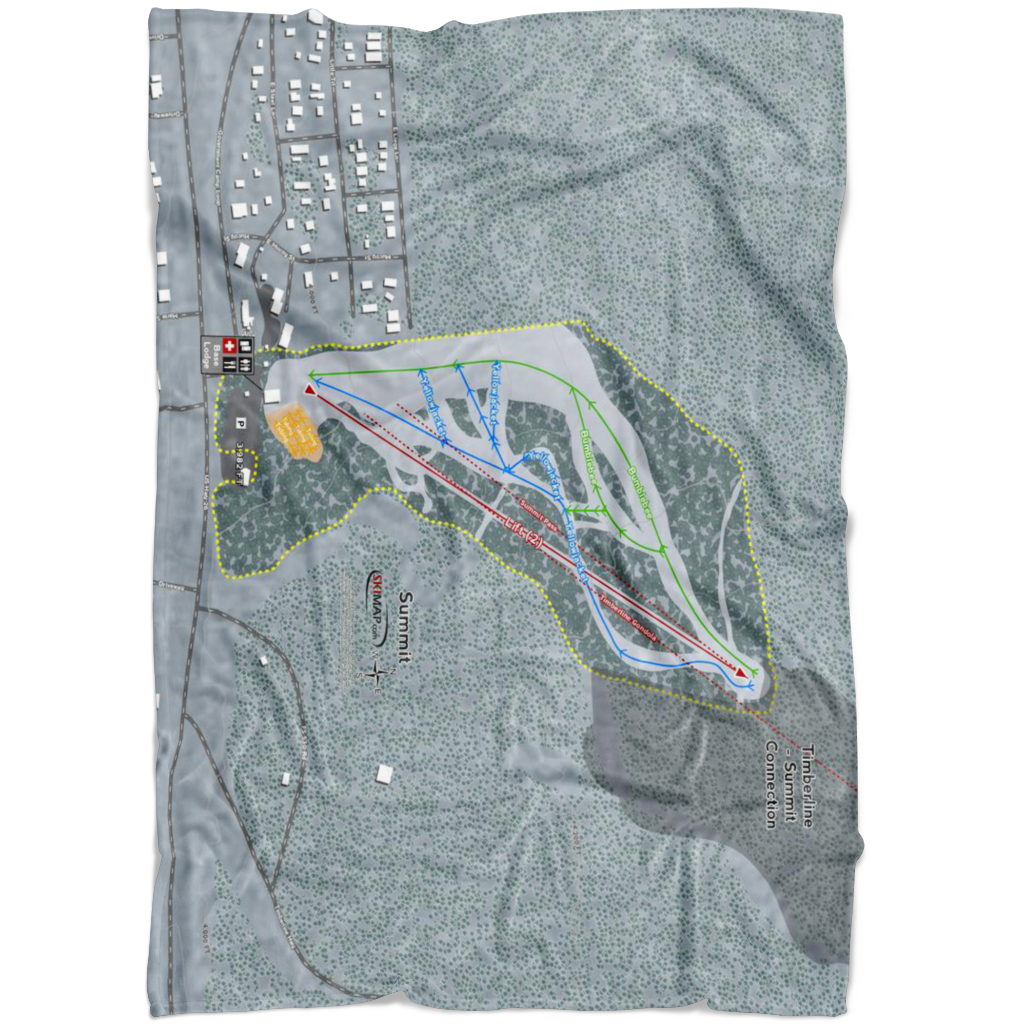 Summit, Oregon Ski Trail Map Fleece Blanket - Powderaddicts