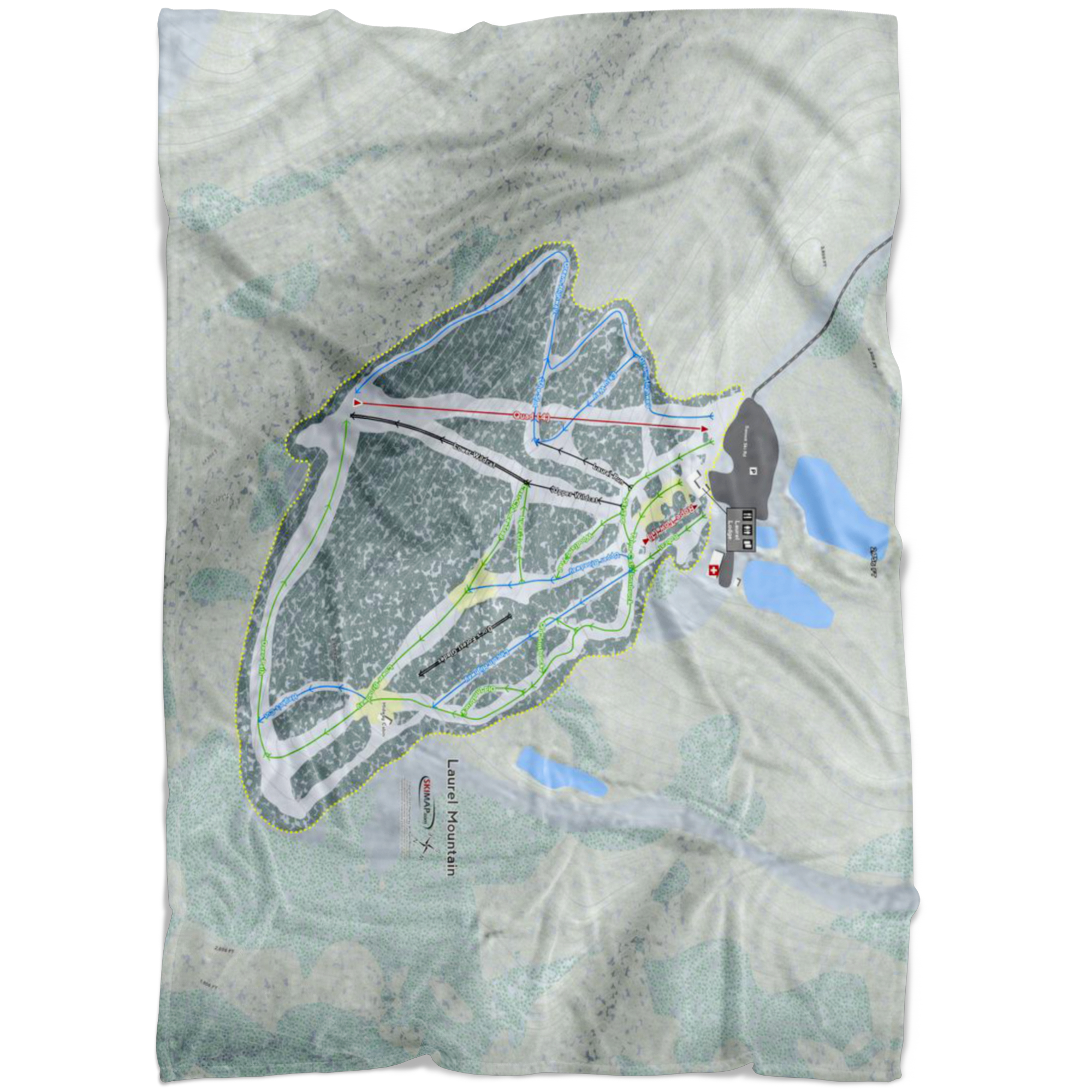 Laurel Mountain, Pennsylvania Ski Trail Map Fleece Blanket - Powderaddicts