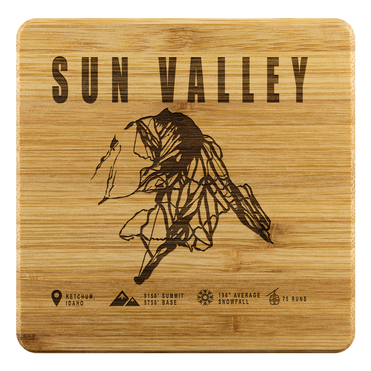 Sun Valley Idaho Ski Trail Map Bamboo Coaster - Powderaddicts